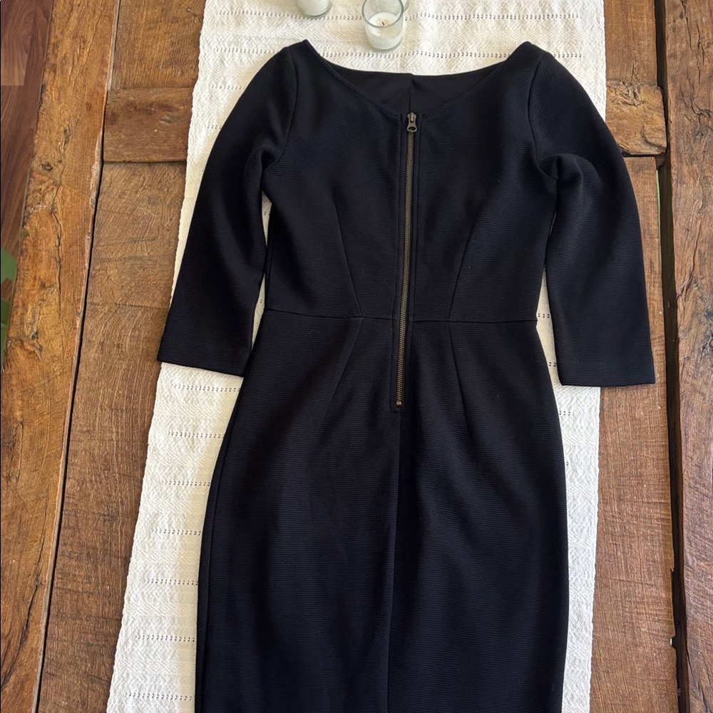 Boden Classic Black Dress 3/4 Sleeve Cotton Blend Midi Work Formal Zip Size 4 - Picture 4 of 16